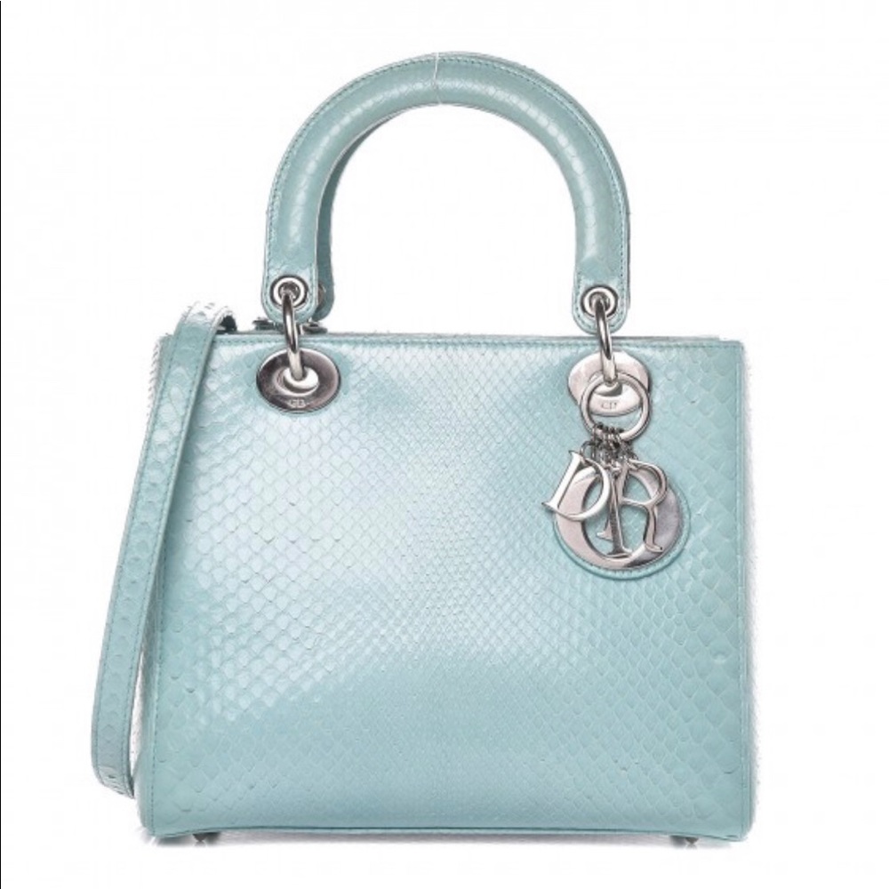 Christian Dior-Python Medium Lady Dior blue bag - Picture 1 of 8